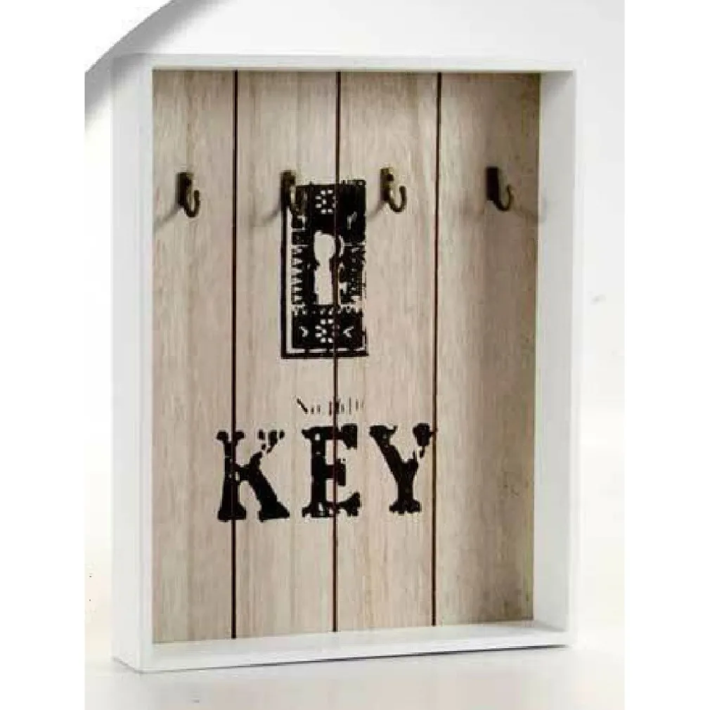 APPENDINO PORTA CHIAVI PARETE KEY CON GANCI IN LEGNO 24X4X30CM DECORI ASS 762338