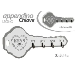 APPENDINO PORTACHIAVI LEGNO DA PARETE 30X3X14CM DECORO CHIAVE SHABBY CHIC 765902