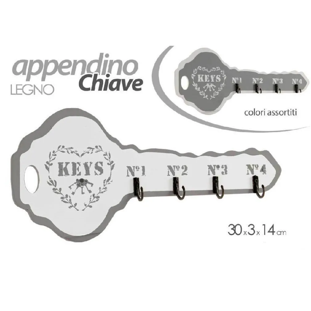 APPENDINO PORTACHIAVI LEGNO DA PARETE 30X3X14CM DECORO CHIAVE SHABBY CHIC 765902