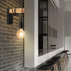 APPLIQUE A PARETE STILE INDUSTRIALE LAMPADA MURO RETRÒ VINTAGE IN METALLO LEGNO E27 AQ64