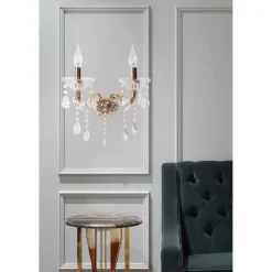 APPLIQUE CANDELABRO GOCCE PENDENTI CRISTALLO ACRILICO 2 BRACCI ATTACCO E14 E35