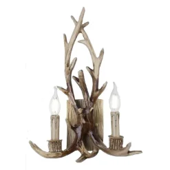 APPLIQUE COUNTRY A FORMA DI CORNA DI CERVO LAMPADA MURO RETRO 2 PORTALAMPADA E45