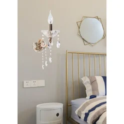 APPLIQUE DA MURO CANDELABRO GOCCE PENDENTI CRISTALLO ACRILICO ATTACCO E14 E34