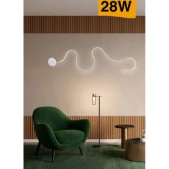 APPLIQUE DA MURO LED 28W DESIGN A SERPENTE BIANCO TONALITÀ LUCE 3IN1 2240LM E69-B3C