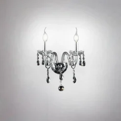 APPLIQUE DA MURO PARETE CLASSICA 2 BRACCI ATTACCO E14 CRISTALLI PENDENTI E03-2
