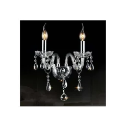 APPLIQUE DA MURO PARETE CLASSICA 2 BRACCI ATTACCO E14 CRISTALLI PENDENTI E03-2