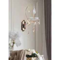 APPLIQUE DA PARETE CLASSICA 1 BRACCIO ATTACCO E14 CRISTALLI PENDENTI GOCCE E68-1