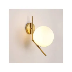 APPLIQUE DA PARETE CON SFERA IN VETRO BIANCO ATTACCO E27 METALLO ORO LAMPADA 32804
