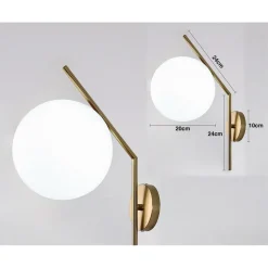 APPLIQUE DA PARETE CON SFERA IN VETRO BIANCO ATTACCO E27 METALLO ORO LAMPADA 32804