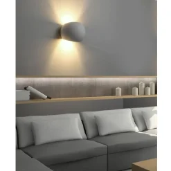 APPLIQUE DA PARETE IN GESSO TONDO UP E DOWN LAMPADA ATTACCO G9 VERNICIABILE E07