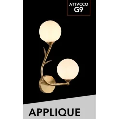 APPLIQUE DA PARETE IN METALLO DECORATIVA DESIGN NATURALE CON 2 SFERE ATTACCO G9 IP20 AQ65