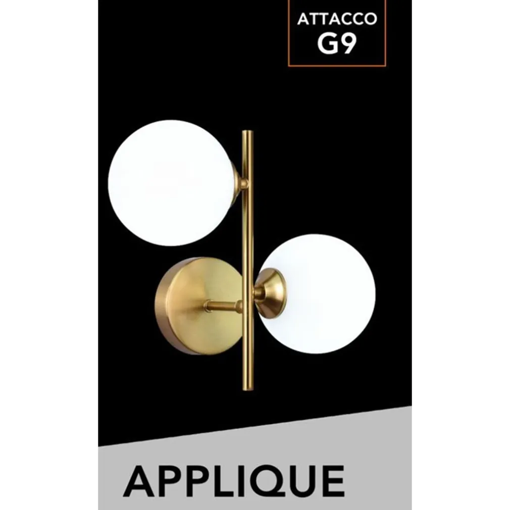 APPLIQUE DA PARETE LAMPADA DA MURO IN METALLO BRONZO CON 2 SFERE ATTACCO G9 IP20 AQ42