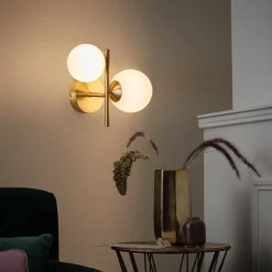 APPLIQUE DA PARETE LAMPADA DA MURO IN METALLO BRONZO CON 2 SFERE ATTACCO G9 IP20 AQ42