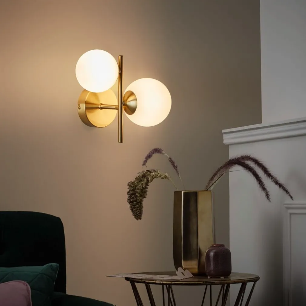 APPLIQUE DA PARETE LAMPADA DA MURO IN METALLO BRONZO CON 2 SFERE ATTACCO G9 IP20 AQ42