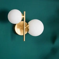 APPLIQUE DA PARETE LAMPADA DA MURO IN METALLO BRONZO CON 2 SFERE ATTACCO G9 IP20 AQ42