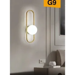 APPLIQUE DA PARETE MINIMALISTA LAMPADA DA MURO IN METALLO BRONZO CON SFERA VETRO G9 AQ47