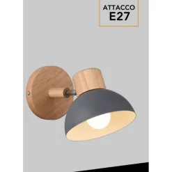 APPLIQUE DA PARETE MODERNO IN LEGNO METALLO PARALUME ORIENTABILE ATTACCO E27 IP20 AQ40