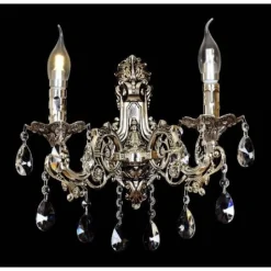 APPLIQUE DA PARETE MURO CLASSICA 2 BRACCI ATTACCO E14 CRISTALLI PENDENTI E02-2