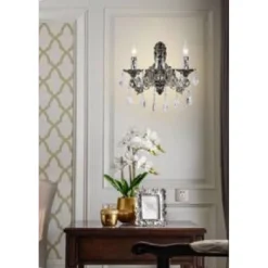 APPLIQUE DA PARETE MURO CLASSICA 2 BRACCI ATTACCO E14 CRISTALLI PENDENTI E02-2