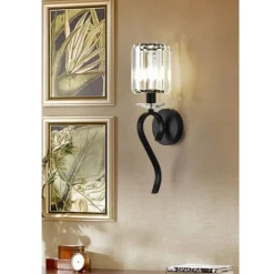 APPLIQUE DA PARETE NERO ATTACCO E14 LAMPADA MURO PARALUME IN VETRO METALLO E36-1