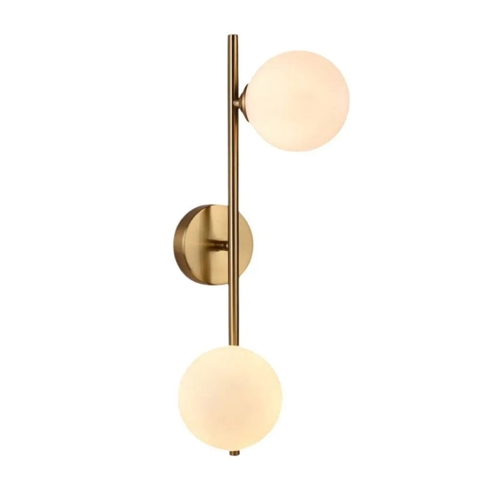 APPLIQUE DA PARETE STRUTTURA IN METALLO BRONZO MINIMAL CON ATTACCO G9 2 SFERE OPACHE AQ41