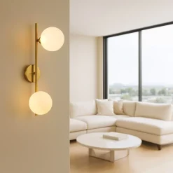 APPLIQUE DA PARETE STRUTTURA IN METALLO BRONZO MINIMAL CON ATTACCO G9 2 SFERE OPACHE AQ41