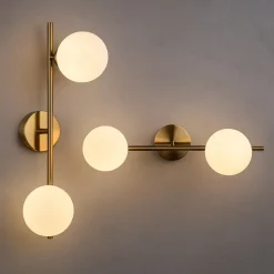 APPLIQUE DA PARETE STRUTTURA IN METALLO BRONZO MINIMAL CON ATTACCO G9 2 SFERE OPACHE AQ41