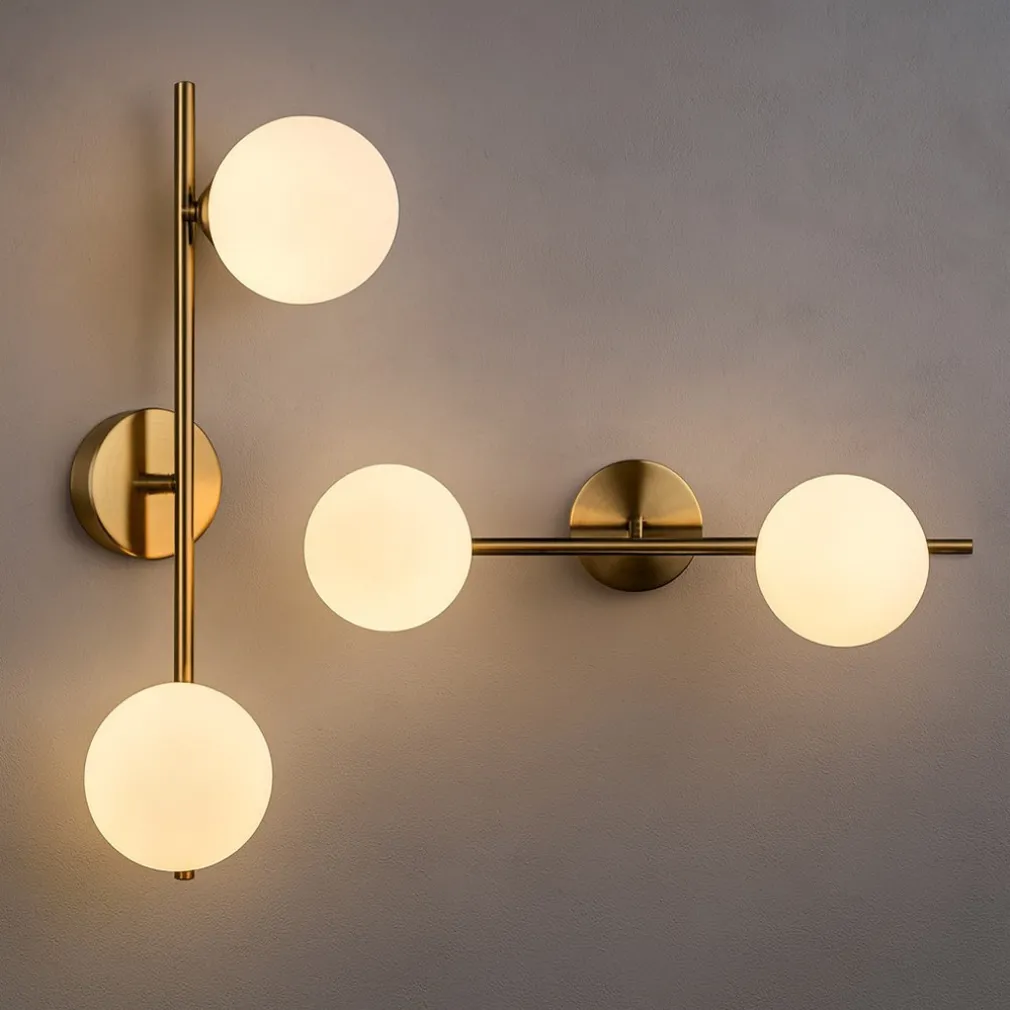 APPLIQUE DA PARETE STRUTTURA IN METALLO BRONZO MINIMAL CON ATTACCO G9 2 SFERE OPACHE AQ41