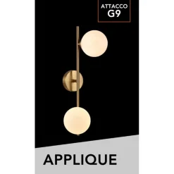 APPLIQUE DA PARETE STRUTTURA IN METALLO BRONZO MINIMAL CON ATTACCO G9 2 SFERE OPACHE AQ41