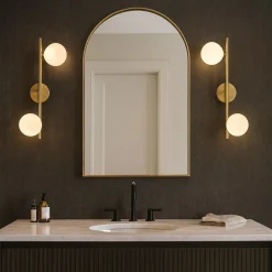 APPLIQUE DA PARETE STRUTTURA IN METALLO BRONZO MINIMAL CON ATTACCO G9 2 SFERE OPACHE AQ41