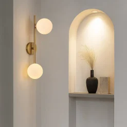 APPLIQUE DA PARETE STRUTTURA IN METALLO BRONZO MINIMAL CON ATTACCO G9 2 SFERE OPACHE AQ41