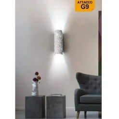 APPLIQUE IN GESSO A PARETE DOPPIA EMISSIONE LUCE 2XG9 CILINDRO TRAFORATO GS-E38