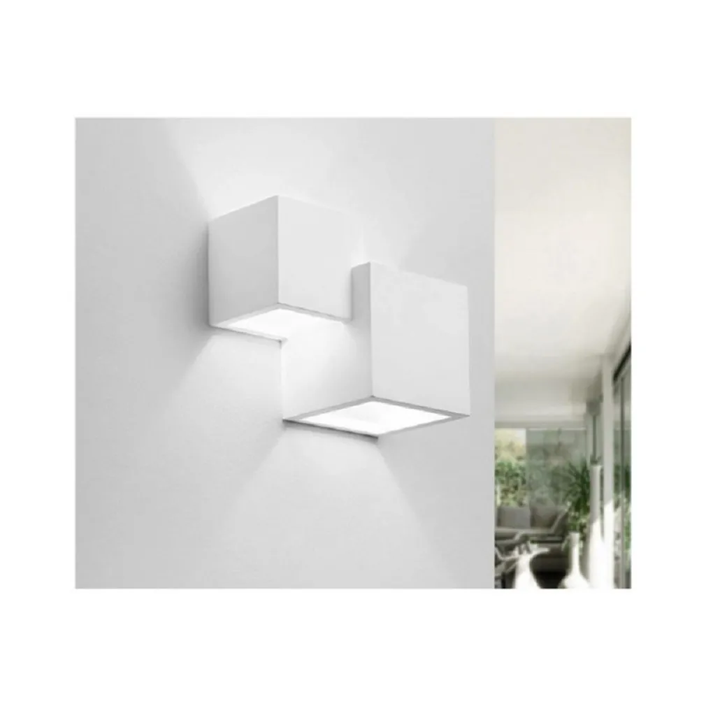 APPLIQUE IN GESSO MODERNO 2 CUBI A DOPPIA EMISSIONE LUCE CONTEMPORANEA G9 GS-E74
