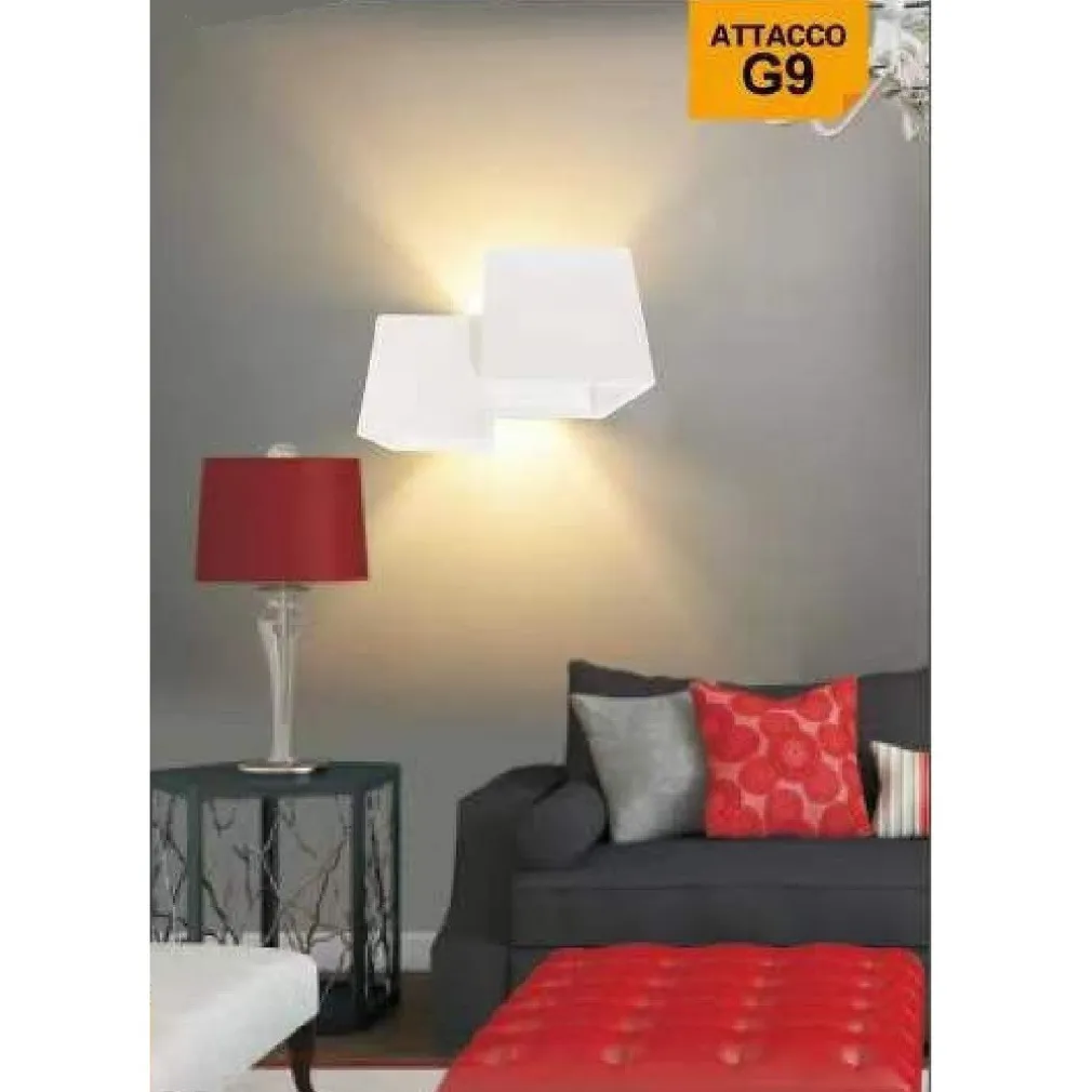 APPLIQUE IN GESSO MODERNO 2 CUBI A DOPPIA EMISSIONE LUCE CONTEMPORANEA G9 GS-E74