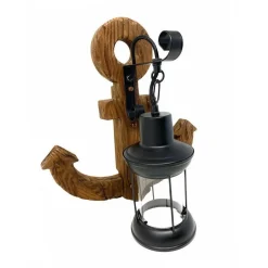 APPLIQUE IN LEGNO CON BASE AD ANCORA LANTERNA COUNTRY LAMPADA INDUSTRIAL E27 E54