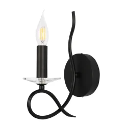 APPLIQUE LAMPADA DA PARETE A CANDELA E14 A SPIRALE SINGOLA NERO DESIGN ELEGANTE 00521