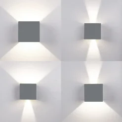 APPLIQUE LED CUBO GRIGIO LAMPADA DA PARETE 5W 750LMN LUCE REGOLABILE UPDOWN IP65