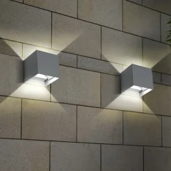 APPLIQUE LED CUBO GRIGIO LAMPADA DA PARETE 12W 1500L LUCE REGOLABILE UPDOWN IP65