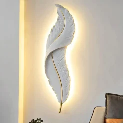 APPLIQUE LED LAMPADA MURO 12W CCT 3 TONALITÀ LUCE DESIGN PIUMA BIANCA ORO RESINA AQ24-B3C