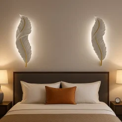 APPLIQUE LED LAMPADA MURO 12W CCT 3 TONALITÀ LUCE DESIGN PIUMA BIANCA ORO RESINA AQ24-B3C