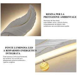 APPLIQUE LED LAMPADA MURO 12W CCT 3 TONALITÀ LUCE DESIGN PIUMA BIANCA ORO RESINA AQ24-B3C