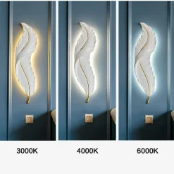 APPLIQUE LED LAMPADA MURO 12W CCT 3 TONALITÀ LUCE DESIGN PIUMA BIANCA ORO RESINA AQ24-B3C