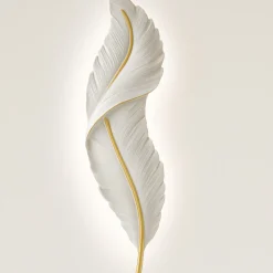 APPLIQUE LED LAMPADA MURO 12W CCT 3 TONALITÀ LUCE DESIGN PIUMA BIANCA ORO RESINA AQ24-B3C