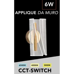APPLIQUE LED MODERNO DA PARETE 6W IN METALLO DORATO ACRILICO TECNOLOGIA CCT SWITCH AQ32-3C