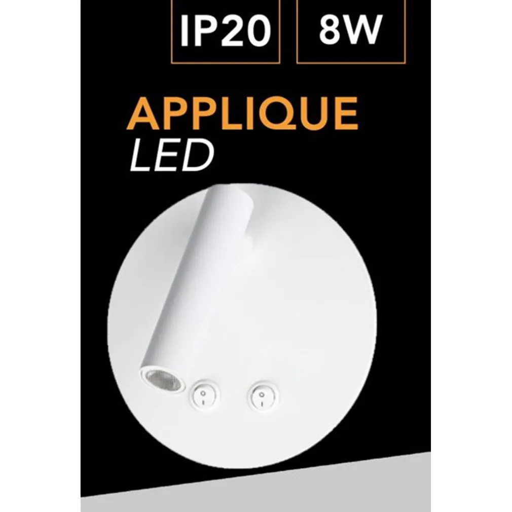 APPLIQUE LED ORIENTABILE DA PARETE DOPPIA FONTE LUMINOSA 8 WATT LUCE CALDA 3000K MR-01