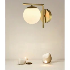 APPLIQUE PARETE ATTACCO G9 SFERA VETRO METALLO ORO LAMPADA MODERNO MINIMAL 32842