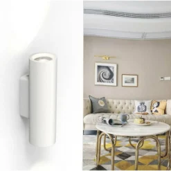 APPLIQUE PARETE DOPPIA EMISSIONE UP DOWN GESSO VERNICIABILE CILINDRO GU10 GS-E50