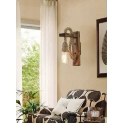 APPLIQUE PARETE E70 VINTAGE IN LEGNO CORDA CANAPA MURO COUNTRY PORTALAMPADA E27