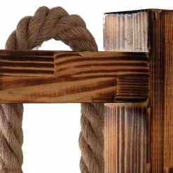 APPLIQUE PARETE E70 VINTAGE IN LEGNO CORDA CANAPA MURO COUNTRY PORTALAMPADA E27