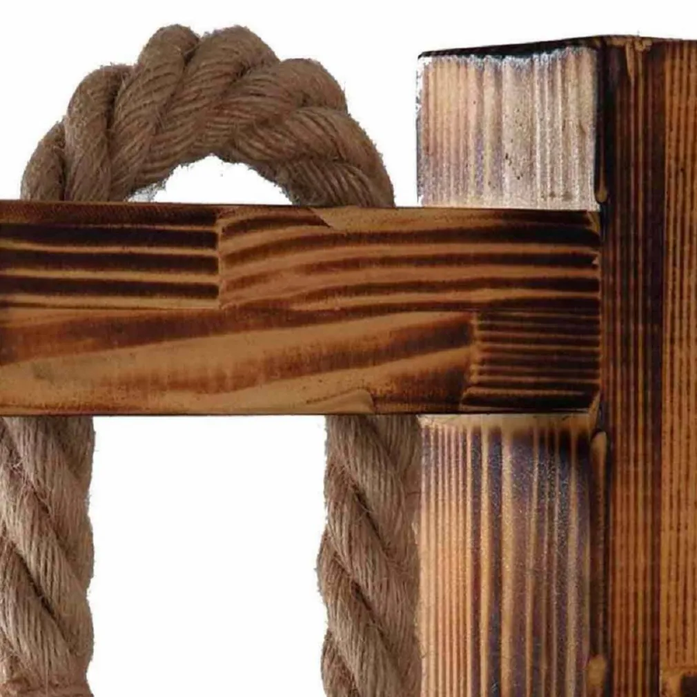 APPLIQUE PARETE E70 VINTAGE IN LEGNO CORDA CANAPA MURO COUNTRY PORTALAMPADA E27